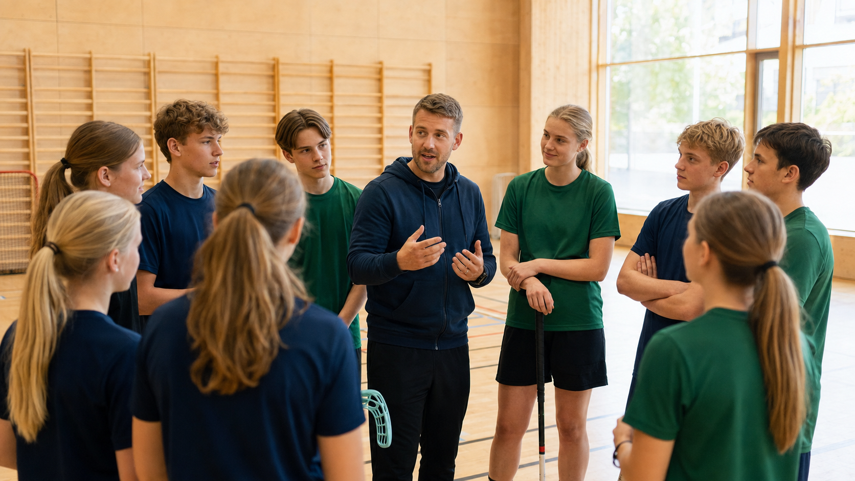 Tränare som pratar med sitt ungdomslag